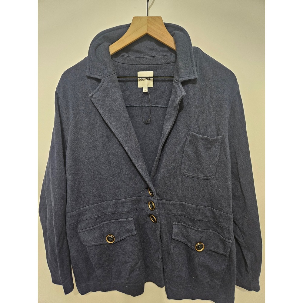 NIC+ZOE Navy Blue Knit Button Front Blazer Jacket Plus Size 1X Cotton Blend‎